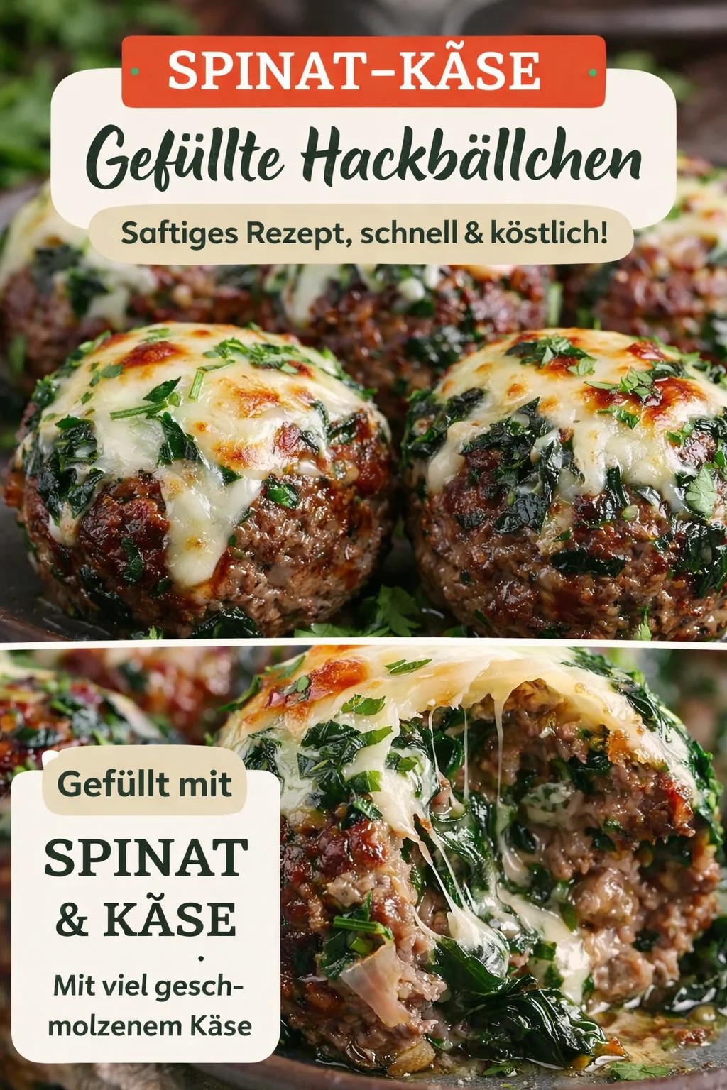 Unwiderstehliche Spinat-Knoblauch-Fleischbällchen mit Mozzarella für dein Abendessen - Entdecke die köstlichen Spinat-Knoblauch-Fleischbällchen, die mit geschmolzenem Mozzarella gefüllt sind. Diese einfachen, aber schmackhaften Bällchen sind perfekt für dein nächstes Abendessen oder für einen gemütlichen Abend. Probiere sie noch heute aus und genieße ein wahres Geschmackserlebnis! Lass uns wissen, wie sie dir schmecken! #Fleischbällchen #GesundesEssen #SchnellUndEinfach