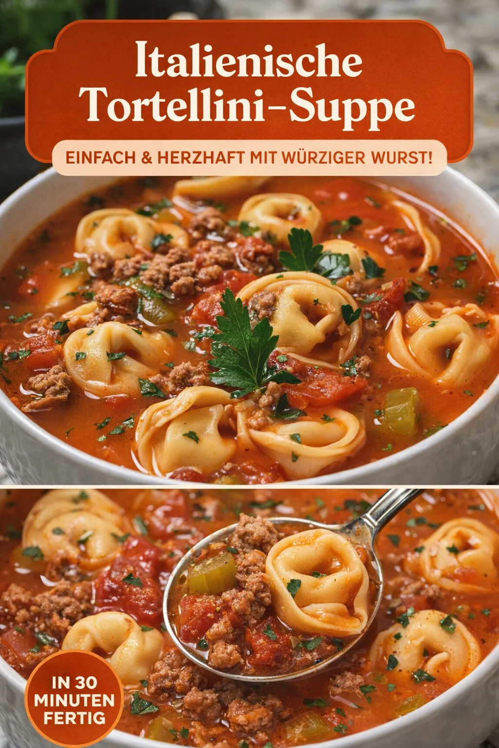 Wärmende Italienische Tortellini-Suppe für kalte Tage - Entdecke das perfekte Rezept für eine italienische Tortellini-Suppe, die dich an kalten Tagen wärmt! Einfach zuzubereiten und voller Geschmack, bringt diese Suppe Erinnerungen an Omas Küche zurück. Probiere es aus und genieße die Aromen Italiens! Klicke jetzt und bringe diesen Genuss auf deinen Tisch! #TortelliniSuppe #Rezepte #Hausmannskost