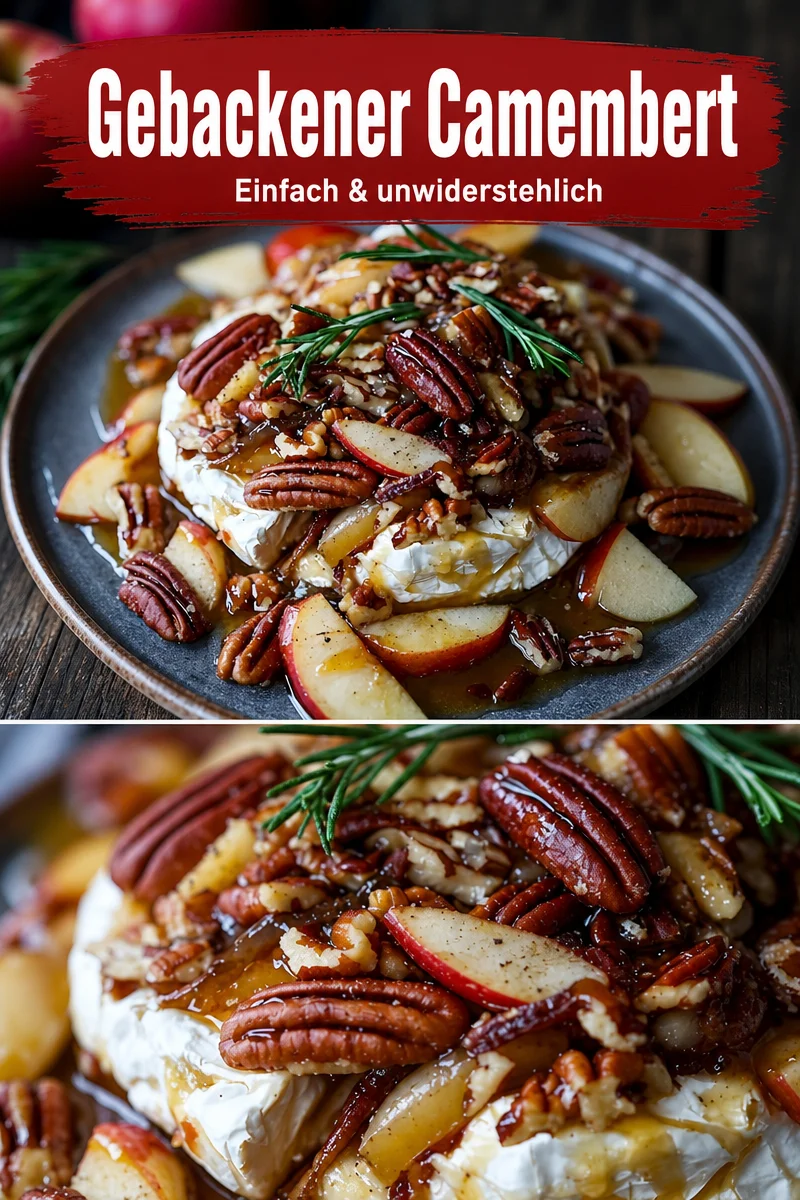 Baked Brie mit karamellisierten Äpfeln und Pekannüssen – Ein Genuss für jeden Anlass - Entdecke das perfekte Rezept für ein himmlisches Baked Brie mit karamellisierten Äpfeln und knusprigen Pekannüssen! Ideal für gesellige Abende oder romantische Dinner, dieses Gericht begeistert jeden. Mit wenigen Zutaten zauberst du ein Highlight auf den Tisch – einfach und lecker! Probiere es aus und überrasche deine Gäste! #BakedBrie #Rezept #Käsegenuss