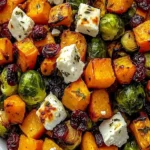 Cranberry-glazierter Butternusskürbis-Salat mit frischen Zutaten.
