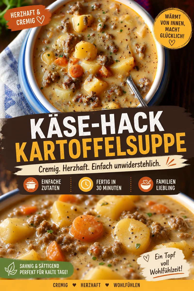 Cremige Kartoffel- und Hamburger-Suppe: Der perfekte Seelenwärmer! - Entdecke das Rezept für eine cremige Kartoffel- und Hamburger-Suppe, die dir an kalten Tagen Wärme und Genuss bringt. Einfach zuzubereiten mit herzhafter Note durch das Hamburgerfleisch und die frischen Zutaten. Probiere dieses Rezept für ein köstliches Abendessen und lass dich von der Cremigkeit überzeugen! Teile dein Ergebnis mit uns! #Kartoffelsuppe #LeckerEssen #WärmenderGenuss
