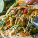 Crockpot-Queso-Hähnchen-Quesadillas mit geschmolzenem Käse und frischen Zutaten