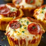 Leckere Deep Dish Pizza Cupcakes auf einem Teller serviert.