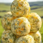 Leckere Dill Cheddar Käse Bälle auf einem Tisch serviert