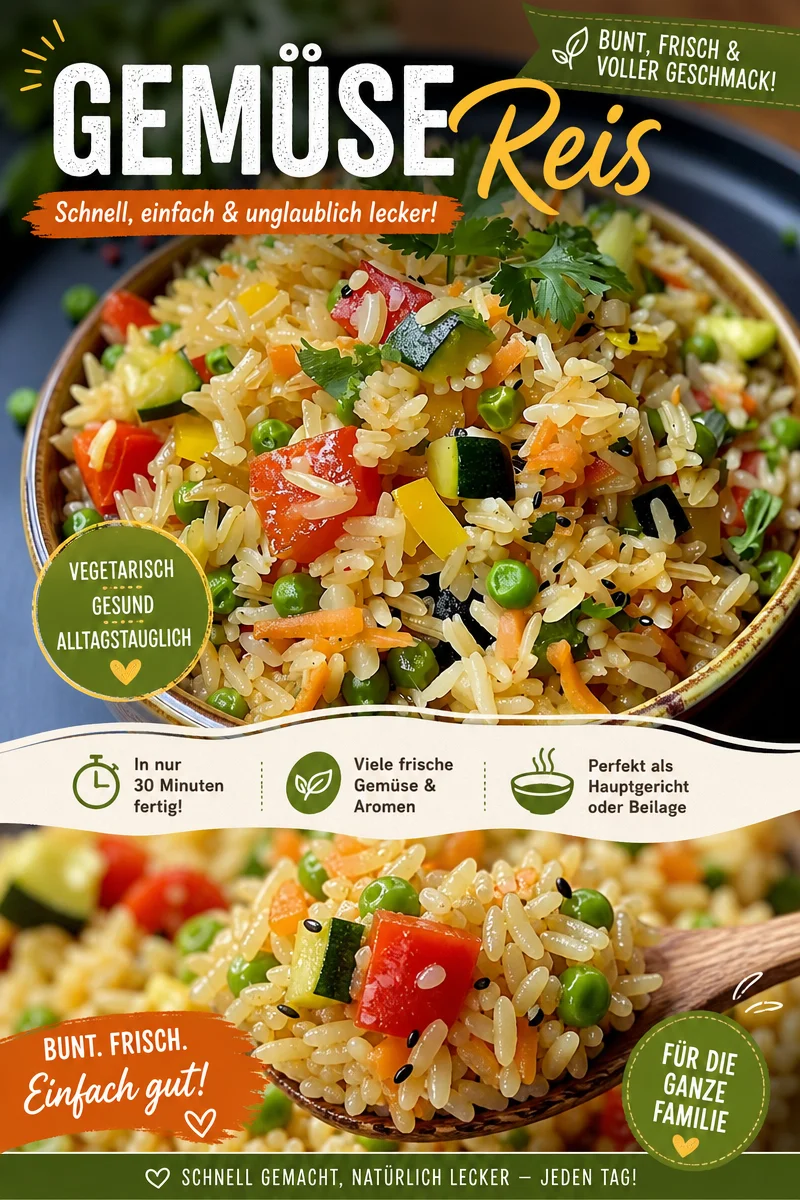 Einfacher Vegetarischer Reis: Gesundes Rezept für jeden Anlass - Entdecke unser einfaches Rezept für vegetarischen Reis, das schnell zubereitet ist und jedem schmeckt! Bringe Vielfalt auf den Tisch mit buntem Gemüse und aromatischen Gewürzen. Perfekt für ein gesundes Abendessen oder als Beilage. Koche mit uns und bringe dein Kochen auf das nächste Level! Teile dein Ergebnis mit #Vegetarisch und #GesundesEssen! Jetzt ausprobieren und genießen!