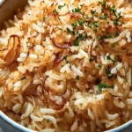 Schüsseln mit Zwiebelschmack auf Reis, ein köstliches französisches Gericht