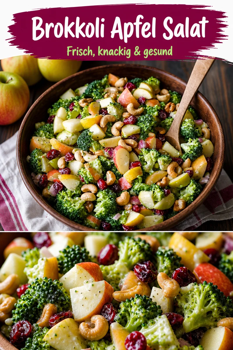 Frischer Brokkoli-Cashew-Salat mit Äpfeln und Cranberries schnell zubereitet - Entdecke den perfekten Brokkoli-Cashew-Salat mit Äpfeln, Birnen und Cranberries! Ideal für Überraschungsbesuche und schnelle Abendessen. Dieser bunte Salat ist nicht nur schnell zubereitet, sondern auch vollgepackt mit Geschmacksrichtungen und gesunden Zutaten. Perfekt für den Frühlingsgenuss! Probiere es aus und bringe Abwechslung auf deinen Tisch! #gesundeRezepte #Salatliebe #schnelleGerichte
