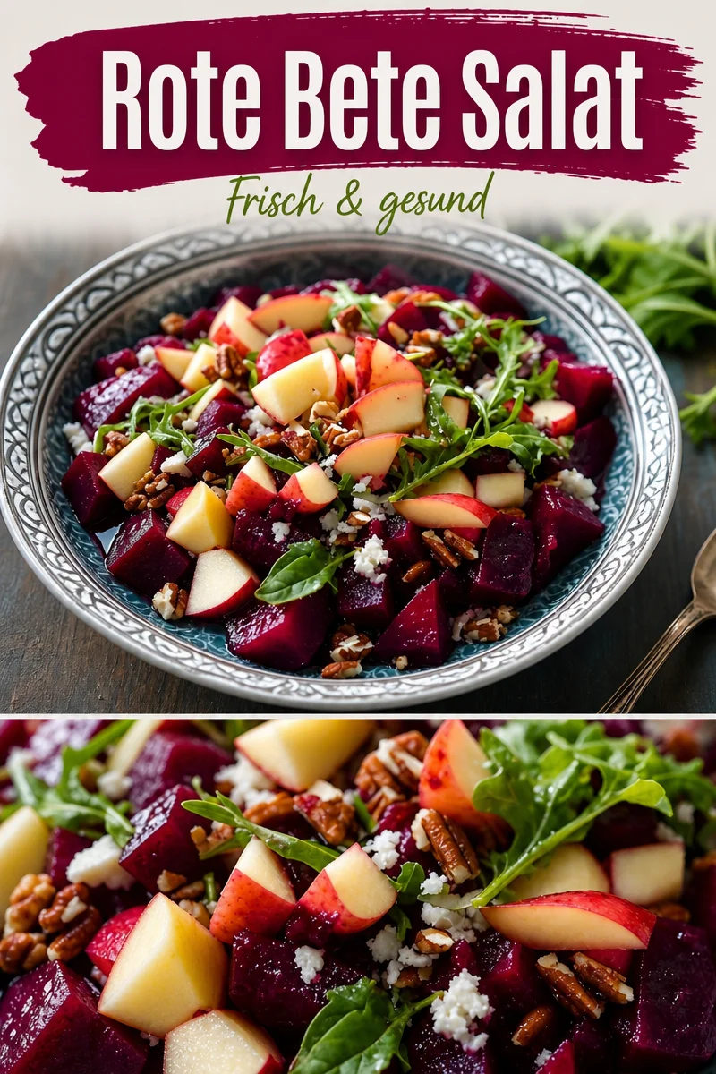 Frischer und bunter Beet und Apfelsalat – schnell gemacht! - Entdecke das einfache Rezept für einen frischen Beet und Apfelsalat. Dieser knackige, bunte Salat ist nicht nur lecker, sondern auch eine gesunde Wahl. Ideal als Beilage oder leichter Snack. Du wirst die Kombination aus Roter Bete, Äpfeln und Walnüssen lieben! Probiere es jetzt aus und beeindrucken deine Gäste mit diesem gesunden Gericht! #BeetSalat #GesundeRezepte #SchnelleGerichte