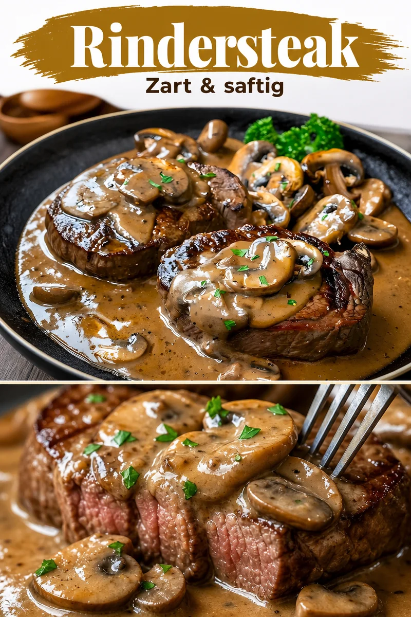 Genieße saftige Rindersteaks mit cremiger Pilzsauce - Entdecke das perfekte Rezept für Rindersteaks mit Pilzsauce – schnell zubereitet und einfach köstlich. Ideal für Gäste oder ein besonderes Abendessen! Hol dir das Rezept und verwöhne dich und deine Liebsten mit diesem Wohlfühlessen. Lass die Steaks auf deinem Esstisch zur Hauptattraktion werden! Probiere es gleich aus! #Rindersteaks #Pilzsauce #Wohlfühlessen