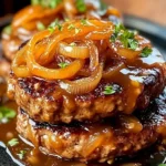 Hamburger Steaks mit Zwiebelsoße, serviert auf einem Teller