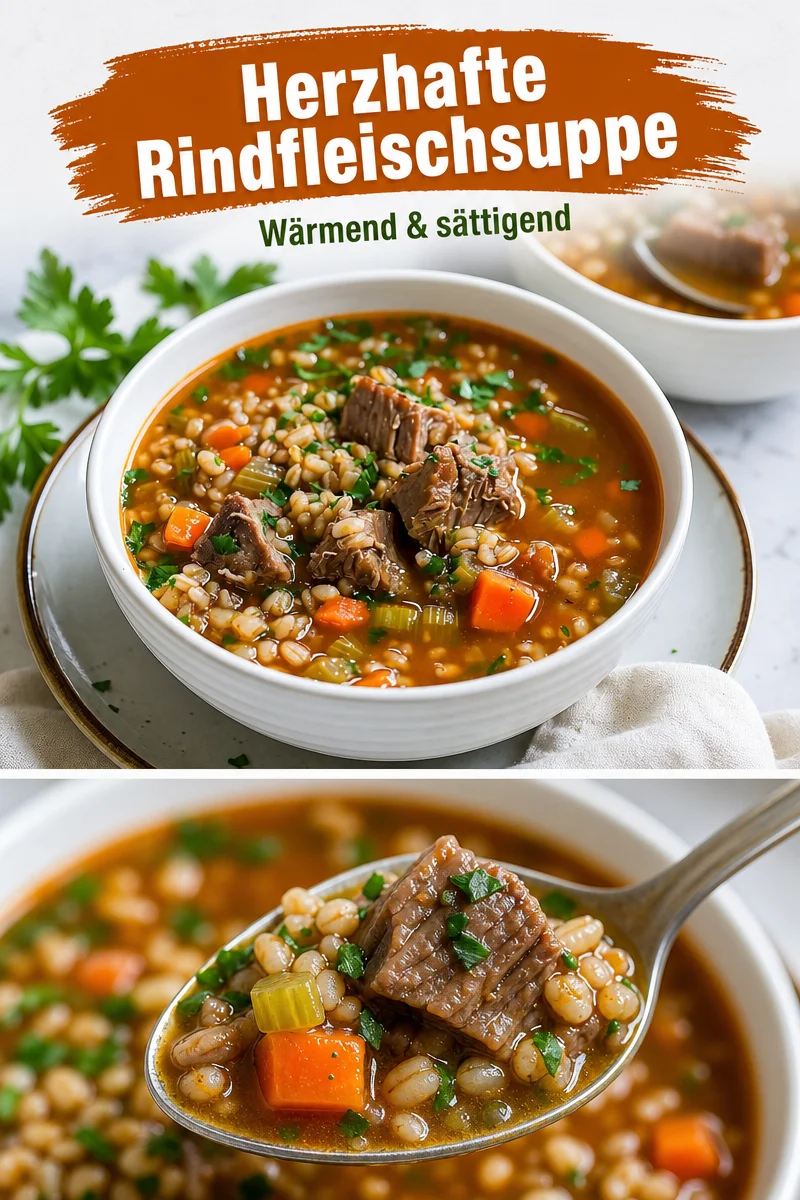 Herzhafte Rindfleisch-Gersten-Suppe – Ideal für kalte Tage! - Entdecke das Rezept für eine wohltuende Rindfleisch-Gersten-Suppe, die dich von innen wärmt! Einfach und gut – perfekt für jede Gelegenheit. Lass dich von den Aromen überzeugen und bring etwas Tradition in deine Küche. Koche sie nach Omas Anleitung und genieße den fulminanten Geschmack. Probiere es heute aus! #Suppenliebe #Hausmannskost #Kochrezepte