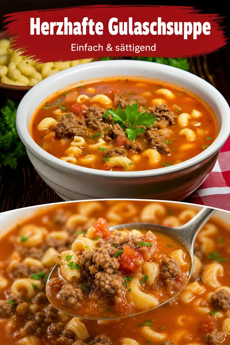 Herzhaftes Rindfleisch und Tomaten-Makkaroni-Suppe für kalte Tage - Entdecke dieses einfache Rezept für Rindfleisch und Tomaten-Makkaroni-Suppe, das ideal für kalte Tage ist. Mit Aromen, die an die Kindheit erinnern, und einer Zubereitungszeit von nur 40 Minuten, wird diese Suppe dein neuer Favorit! Probiere sie aus und koche sie für deine Liebsten. Perfekt für ein gemütliches Abendessen! #Rindfleischsuppe #Suppenliebe #Hausmannskost