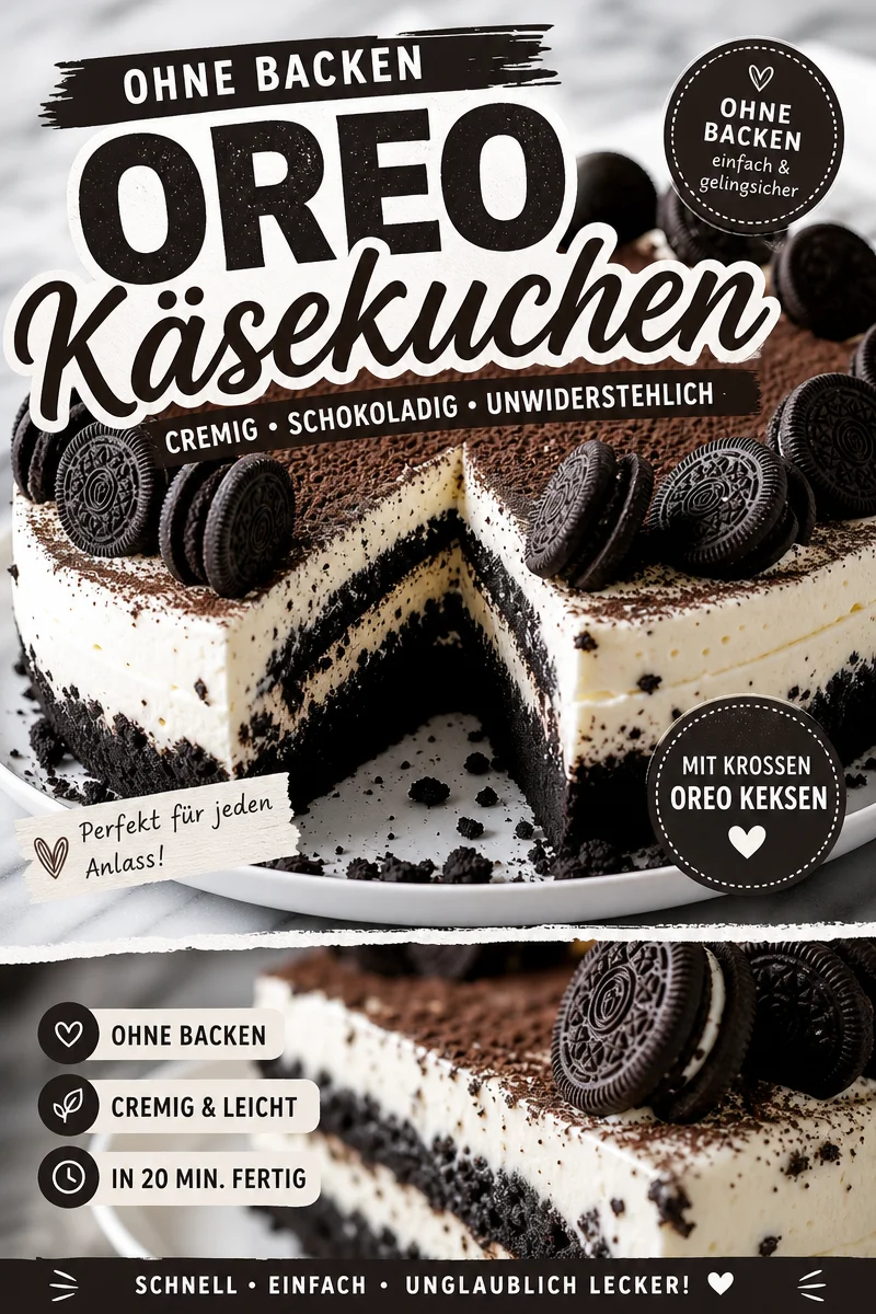 Himmlischer Oreo Cheesecake - Einfach und Schnell Zubereitet! - Verwöhnen Sie sich mit diesem leckeren Oreo Cheesecake! Perfekt für besondere Anlässe oder einfach als süße Versuchung zwischendurch. Dieser Käsekuchen ist cremig, schokoladig und bietet einen knusprigen Keksboden, der Ihre Gäste begeistern wird. Ideal für alle, die ein schnelles und einfaches Dessert suchen. Teilen Sie Ihre Kreation mit uns! #OreoCheesecake #Dessertliebe #Backen