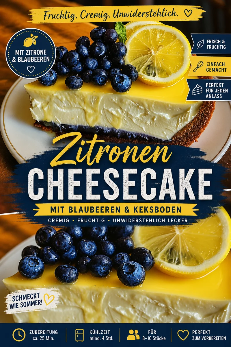 Himmlischer Zitronen-Heidelbeer-Käsekuchen: Erfrischend und Einfach - Entdecke den ultimativen Genuss mit unserem Zitronen-Heidelbeer-Käsekuchen. Ideal für Feste oder gemütliche Nachmittage! Der perfekte Mix aus fruchtiger Frische und cremigem Geschmack. Probiere es aus und verwöhne deine Liebsten! Teile dein Ergebnis mit uns! #Käsekuchen #Backen #Dessertliebe