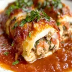 Hühnchen-Braciole mit Parmesan und Pancetta auf einem Teller serviert
