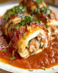 Hühnchen-Braciole mit Parmesan und Pancetta auf einem Teller serviert