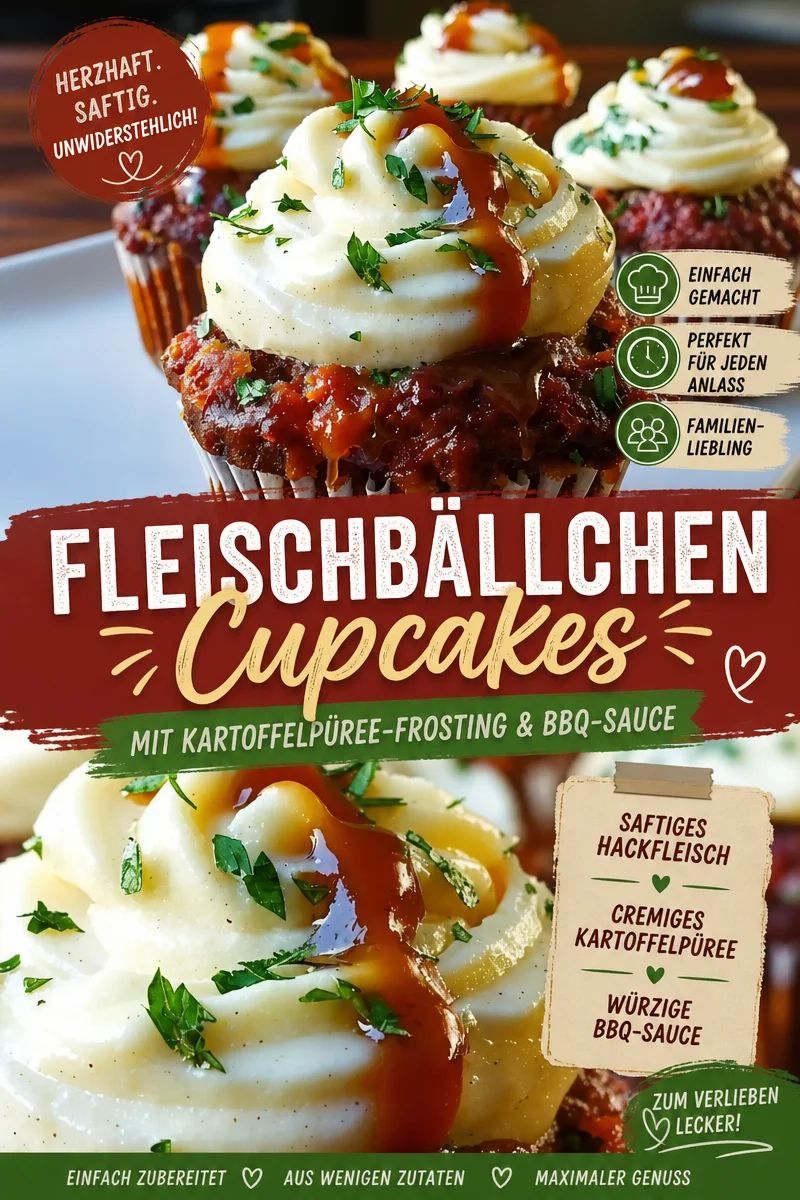 Leckere Meatloaf Cupcakes mit cremigem Kartoffeltopping für jeden Anlass - Entdecke das unwiderstehliche Rezept für Meatloaf Cupcakes mit Whipped Potato Topping. Diese kleinen Leckerbissen sind nicht nur ein Augenschmaus, sondern auch eine Geschmacksexplosion! Perfekt für ein festliches Abendessen oder ein schnelles Familiengericht. Koche sie nach und beeindrucke deine Gäste mit diesem kreativen Twist auf einen Klassiker. Lass sie sich verwöhnen! Probiere das Rezept jetzt aus! #MeatloafCupcakes #Kartoffelpüree #LeckerEssen
