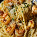 Pfefferige Knoblauch-Garnelen-Pasta mit frischen Zutaten und würzigem Geschmack.