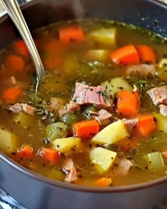 Schüssel Rindfleischsuppe mit frischem Gemüse für Familienabende