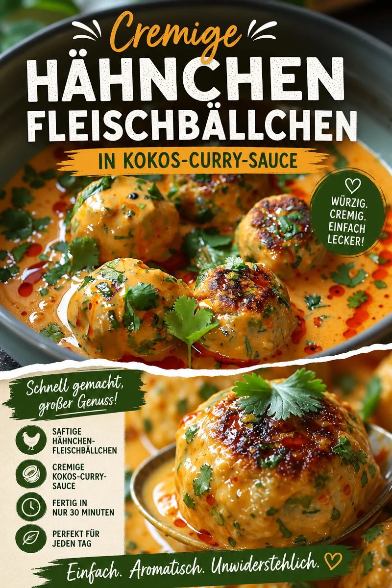 Schnelle und aromatische Thai Coconut Curry Chicken Meatballs für dein Abendessen - Entdecke die köstlichen Thai Coconut Curry Chicken Meatballs – zartes Hähnchen in einer aromatischen Currysauce! Einfach zuzubereiten und perfekt für ein gesundes Abendessen. Lass dich von diesem Geschmackserlebnis begeistern und koche noch heute. Probiere es aus und teile deine Kreationen! #ThaiRezepte #Curry #Hähnchenfleisch