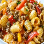 Taco Pasta Gericht mit frischen Zutaten und Gewürzen