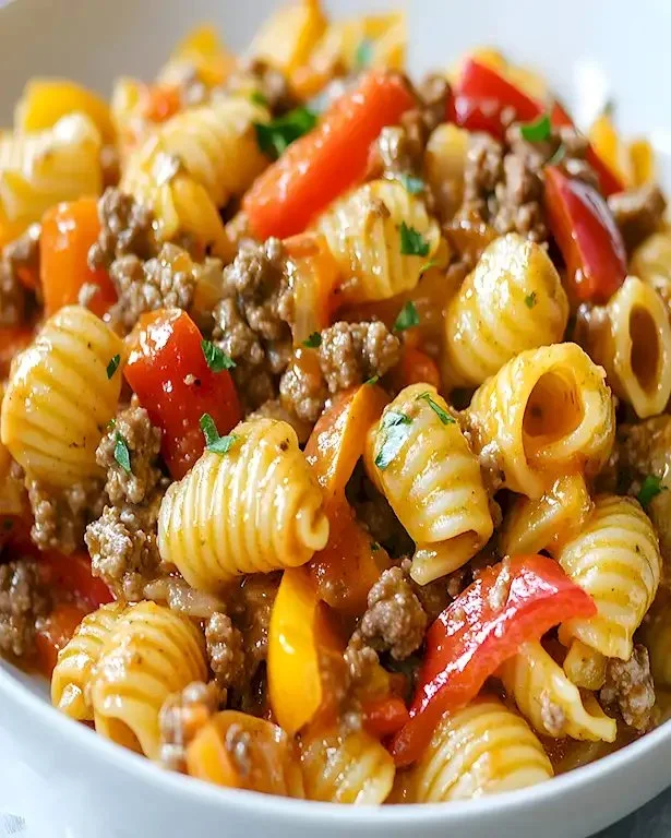 Taco Pasta Gericht mit frischen Zutaten und Gewürzen
