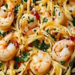 Köstliche Knoblauch-Butter-Wein-Garnelen-Spätzle auf einem Teller serviert