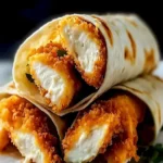 Knusprige Chicken Ranch Wraps mit geschmolzenem Mozzarella auf einem Tisch angerichtet.