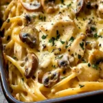 Hühnchen-Tetrazzini Pasta-Bake mit Pilzen in einer cremigen Sauce