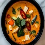 Schüssel mit leckerem, würzigem Thai-Rot-Curry mit frischen Zutaten