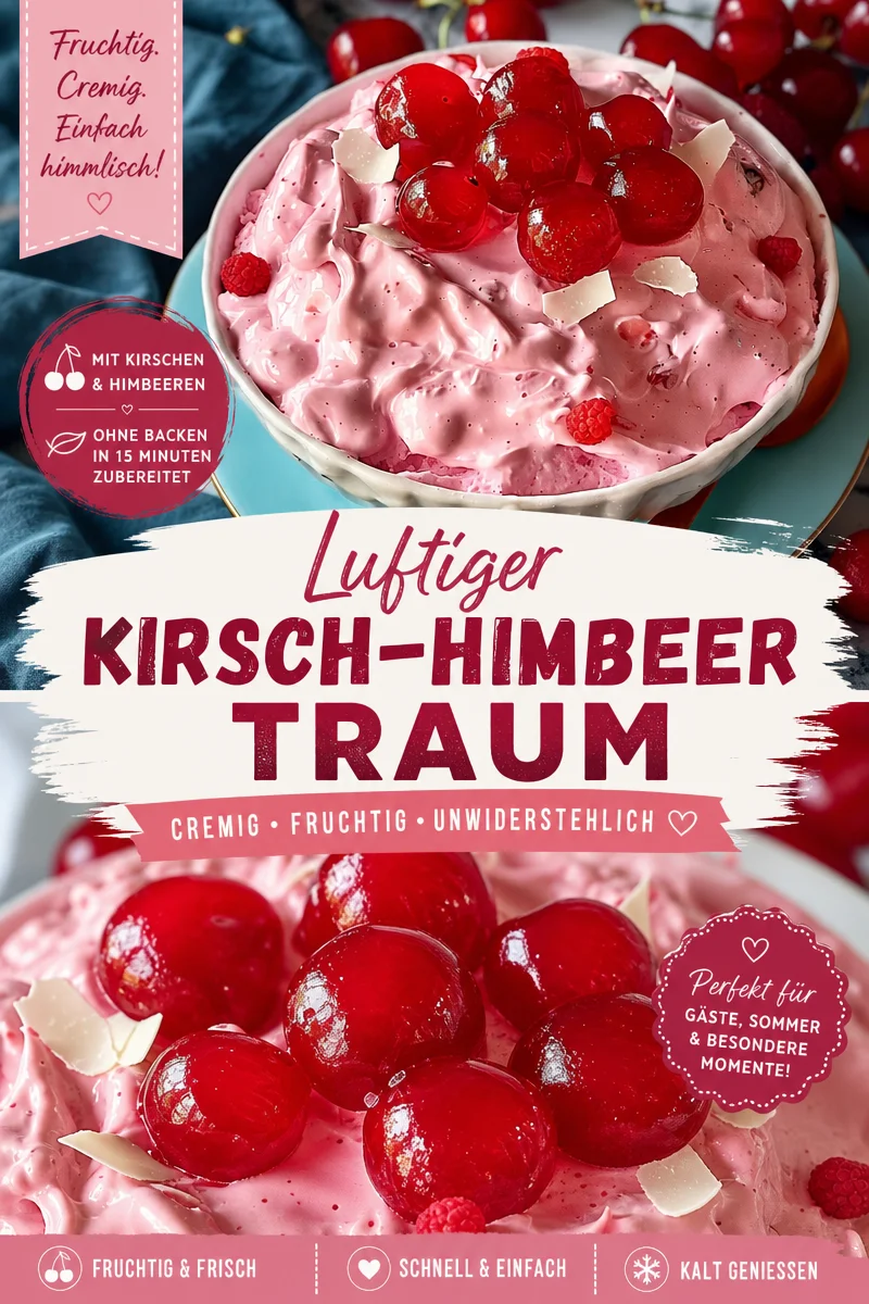 Verführerisches Pink Cherry Jell-O Fluff für jede Feier - Entdecken Sie unser himmlisches Pink Cherry Jell-O Fluff, das jeder Feier einen festlichen Touch verleiht. Dieses Dessert ist einfach zuzubereiten und kombiniert die perfekte Cremigkeit von Cottage Cheese mit der Süße von Kirschen und Ananas. Ideal für Partys oder einfach zum Genießen! Probieren Sie es nach einem einfachen Rezept aus – Ihre Gäste werden begeistert sein! Teilen Sie Ihre Kreationen mit uns! #Dessert #PartyFood #JellO