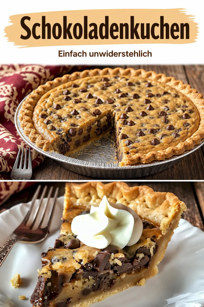 Verliebe dich in den klassischen Vintage Toll House Schokoladenkekskuchen - Entdecke das unwiderstehliche Rezept für den Vintage Toll House Schokoladenkekskuchen – ein köstlicher Genuss, der die Gemütlichkeit von zu Hause in deine Küche bringt. Ideal für Schokoladenliebhaber! Probiere dieses Rezept jetzt aus und überrasche deine Liebsten. Lass den Kuchen 25 Minuten im Ofen backen und genieße das perfekte Dessert! Teile deine Ergebnisse! #KuchenRezepte #Backen #Schokoladenkekse
