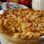 Buttery Apfelkuchen auf einem Teller mit frischen Äpfeln und Zimt