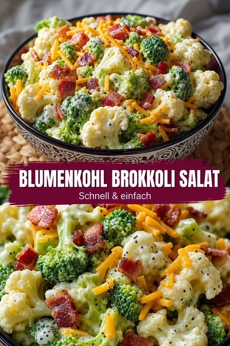 Erfrischender Brokkoli-Kohl-Salat mit Cheddar und Speck für Grillpartys - Entdecke dieses köstliche Rezept für Brokkoli-Kohl-Salat mit Cheddar und Speck – ein absolutes Muss für deine nächste Grillparty oder als Beilage zu einem festlichen Abendessen. Schnell zubereitet und voller Geschmack, wird dieser Salat alle begeistern! Probiere es aus und überrasche deine Gäste! #SalatRezepte #Grillen #Beilage