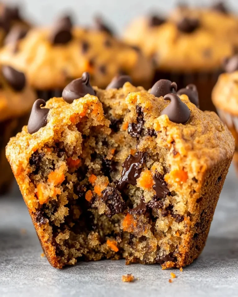 Feuchte Schokoladenstückchen-Möhrenmuffins auf einem Holzteller