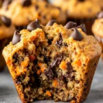 Feuchte Schokoladenstückchen-Möhrenmuffins mit saftigem Teig und Schokolade