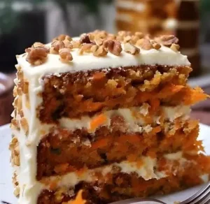 Feuchtigkeitserhaltendes Karottenkuchengebäck mit Pecannüssen auf einem Teller