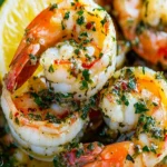 Frische Garnelen mit würziger Chimichurri-Sauce auf einem Teller