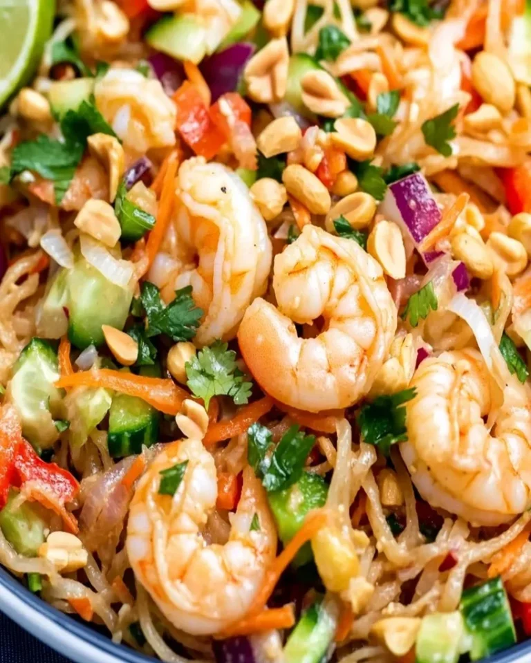 Garnelen-Nudelsalat im Thai-Stil mit frischen Zutaten und aromatischen Gewürzen