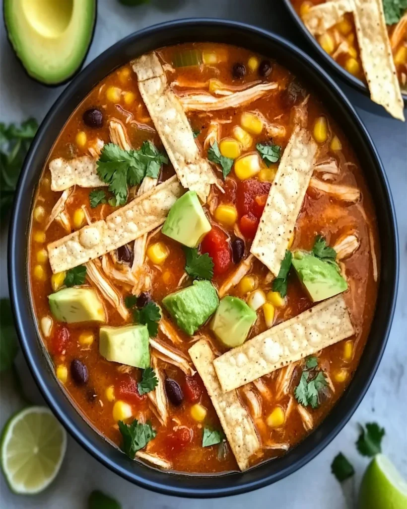 Herzhafte Tex-Mex Suppe mit Hühnchen und Tortillas