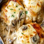 Herzhafter Hühnchen-Auflauf mit cremiger Sherrysauce auf einem Teller