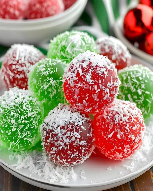Jello-Kugeln mit Kokos und Vanille in bunten Schalen