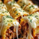 Käse-Bolognese-Rollen auf einem Teller serviert, ideal für Familienessen