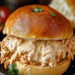 Klassikreiche Hähnchen-Alfredo-Sandwiches mit Mozzarella auf einem Teller