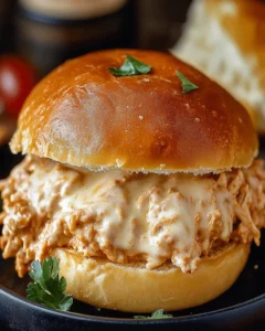 Klassikreiche Hähnchen-Alfredo-Sandwiches mit Mozzarella auf einem Teller