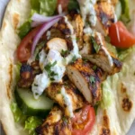 Klassisches griechisches Chicken Gyros mit Zitronenmarinade auf einem Teller