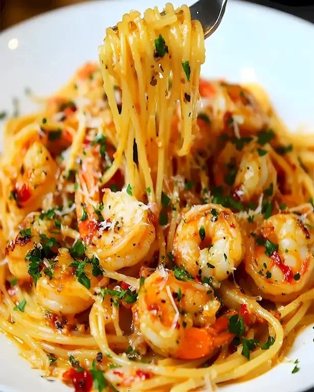 Klassisch italienische Pfefferchili-Garnele-Pasta mit frischen Tomaten