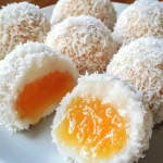 Kokos-Mango Glücksbällchen mit Crunch auf einem Teller