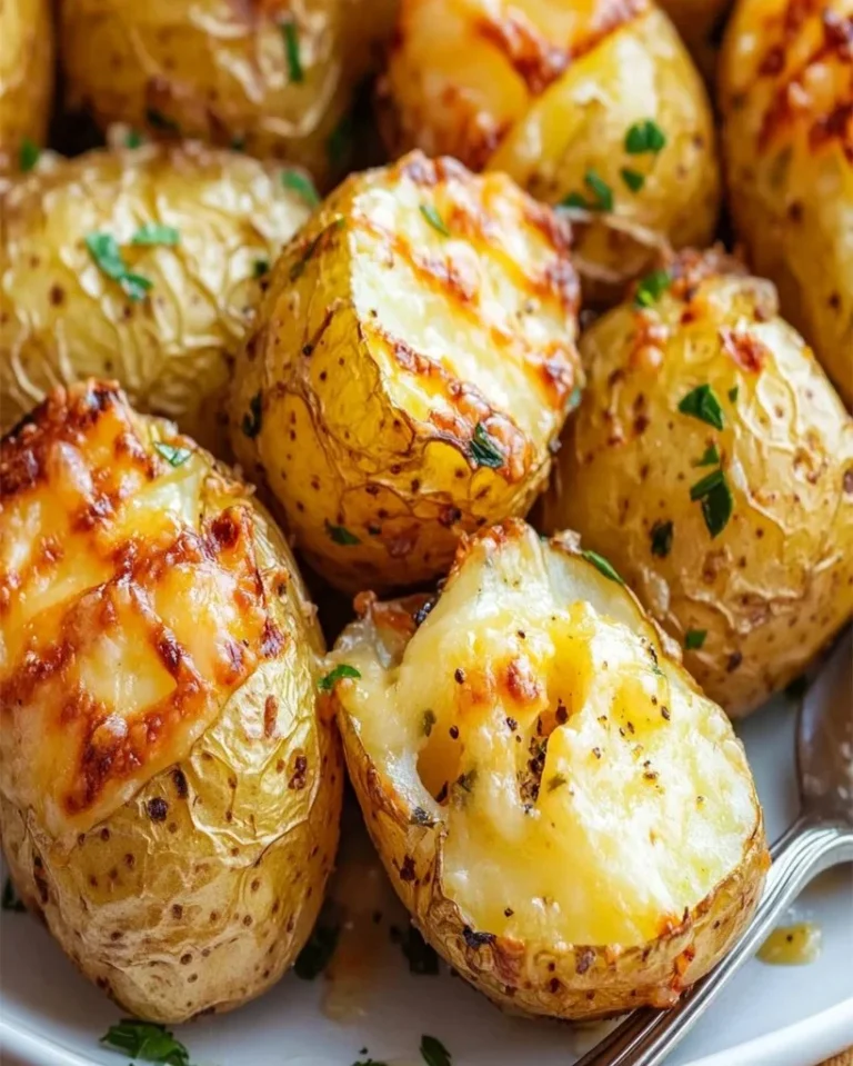 Knusprige Käse-Knoblauch-Röstkartoffeln aus Yukon Gold auf einem Teller