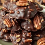 Knusprige Schokoladen-Pecan-Clustern mit Karamell auf einem Teller